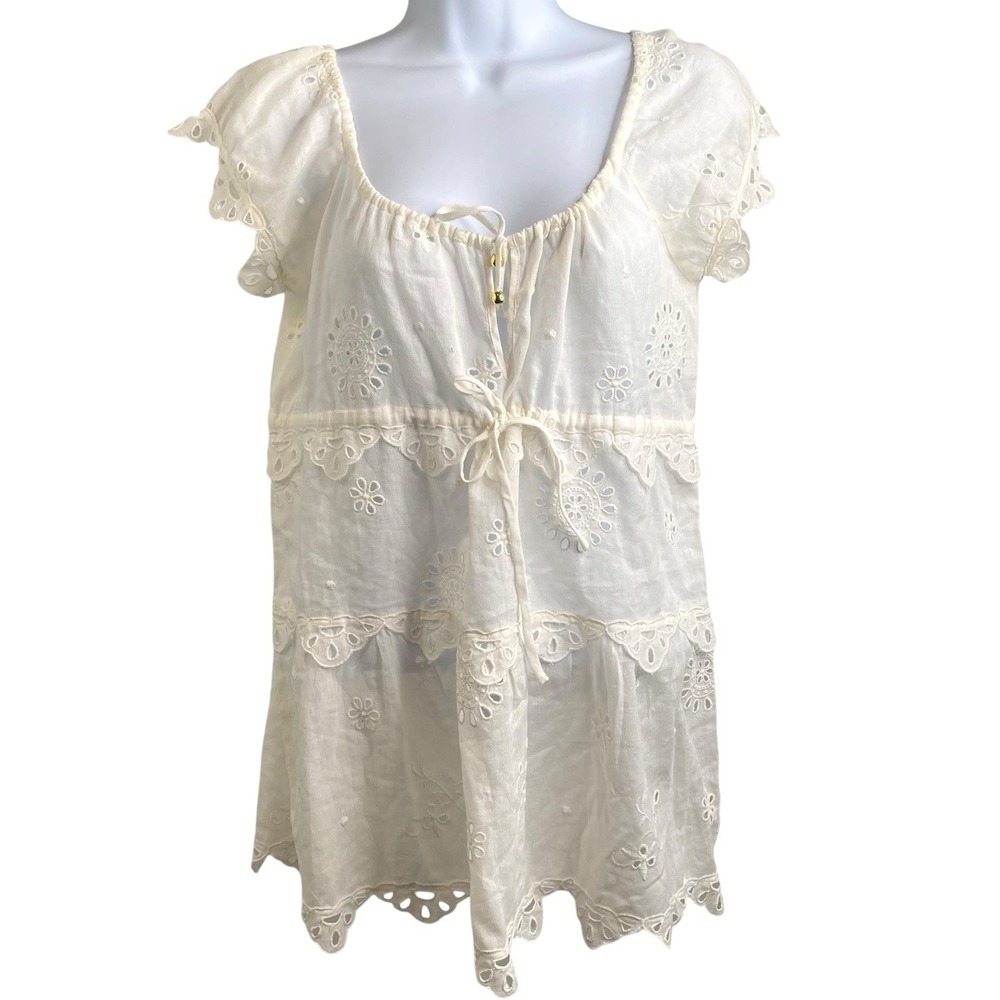 ALICE BY TEMPERLEY Women's White Eyelet Peasant Boho Top Size 2 Ethereal Fairy